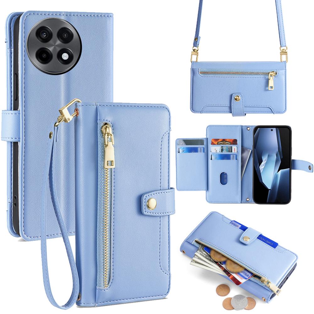 For OnePlus Ace 5 5G/Ace 5 Pro 5G Case Zipper Pocket Wallet Leather Phone Cover with 2 Straps