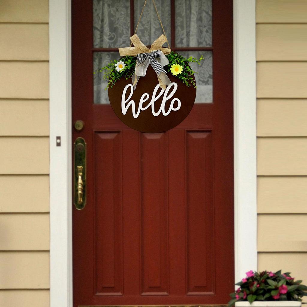 Welcome Sign for Front Door Door Wreath Ornament with Rope Wood Sign Door Hanger with Bow for Holiday Home Porch Decoration