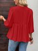 Women's V-Neck Waist-Cinching Puff Sleeve Shirt with Skirt-Style Hem and Stand-Up Collar