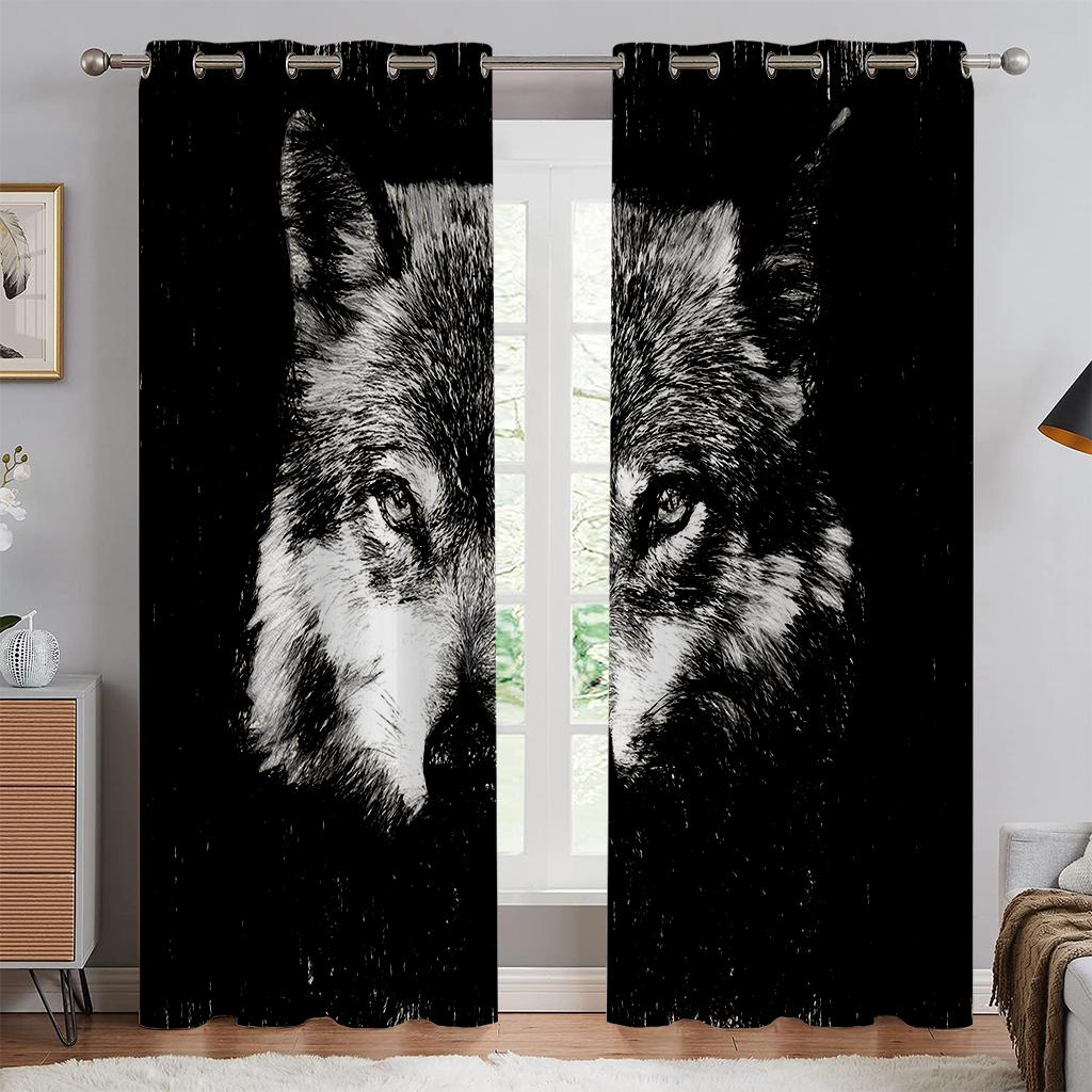 Starry Sky Water Fire Wolf Symmetrical 3d Printing Curtain Bedroom Living Room Study Kitchen Curtain Home Decoration 2PCS