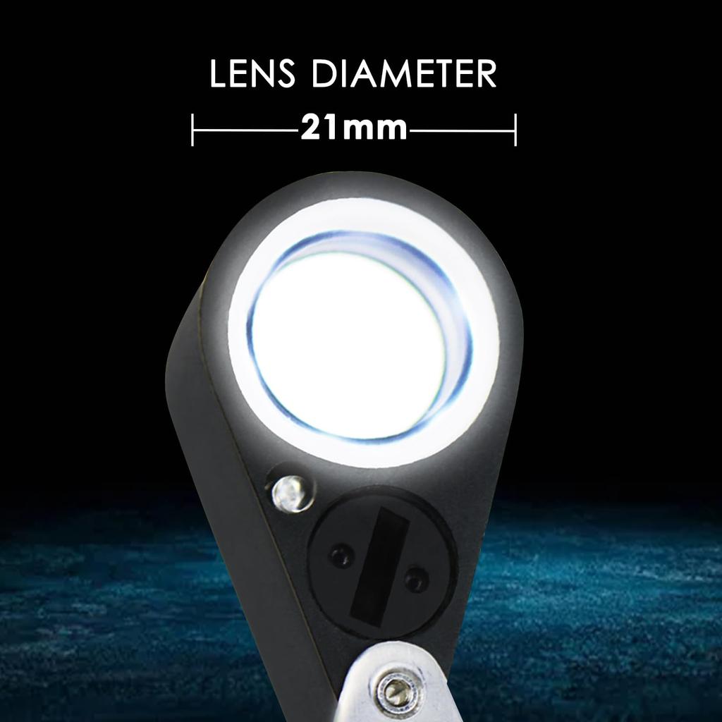 GAIN EXPRESS Foldable 20X Magnifying 20x Triplet Jewelry Loupe with LED and UV Light for and Jewelry Appraisal Glass, 21mm, Magnification, Lens,