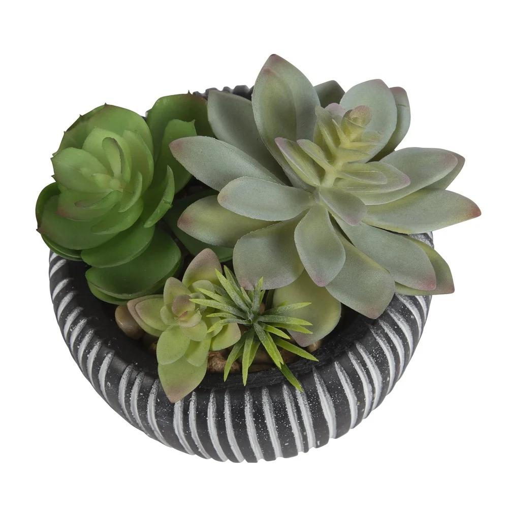 Realistic Faux Succulent Plant with Stone Pot Ideal Desk Shelf Decoration Unique Housewarming Gift