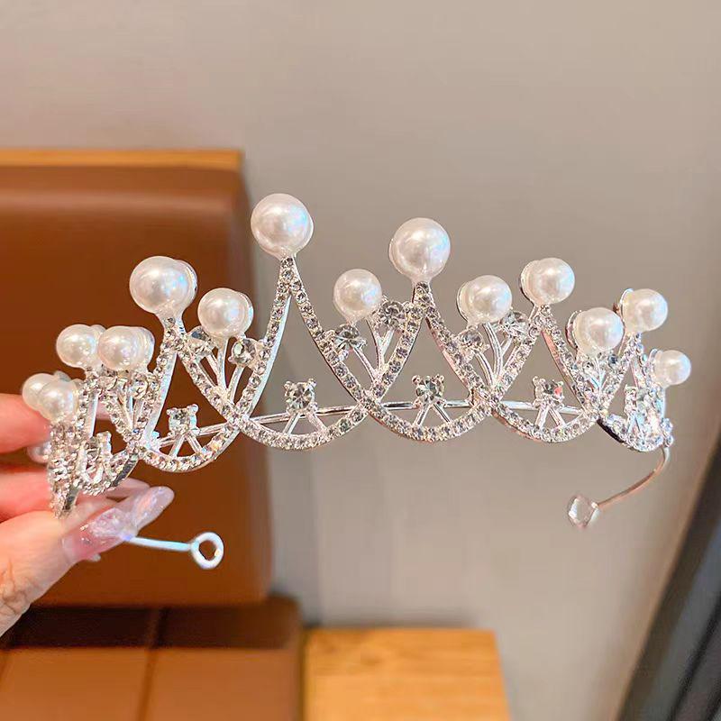 Girls  Crystal Pearl Princess Crown for Birthdays, Weddings  Performances