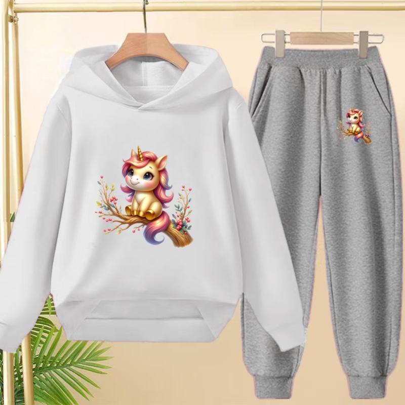 Cute Printed Hooded Sportswear Sets and Casual Sportswear Pants for Autumn and Winter Are Suitable for Boys and Girls Aged 3to12