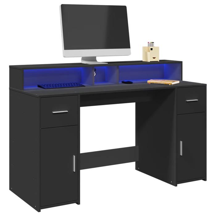 VidaXL Desk with LED Lights Black 140x55x91 Cm Engineered Wood, Work Desk, Study Desk, Home Office Desk, 3309421