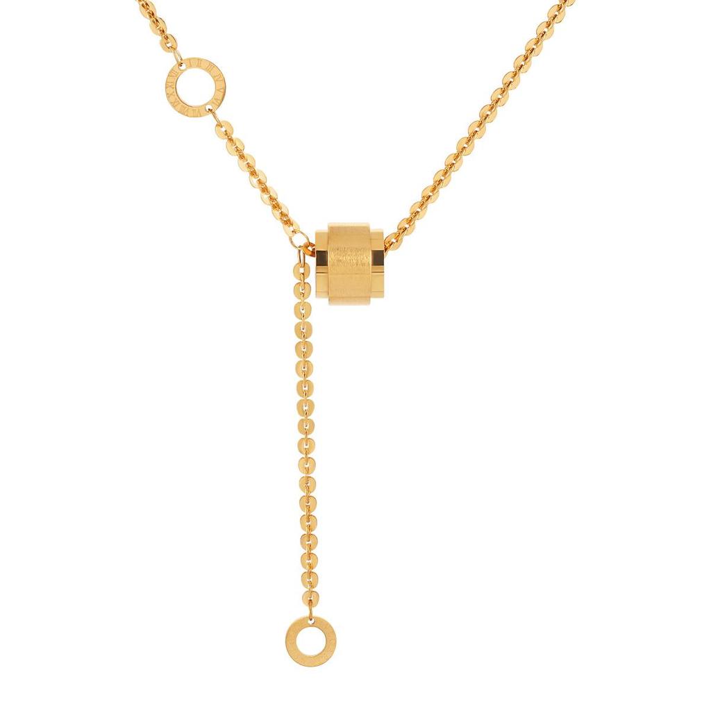Brushed Roman Interlock Clavicle Chain: Luxury Titanium Steel Necklace for Women