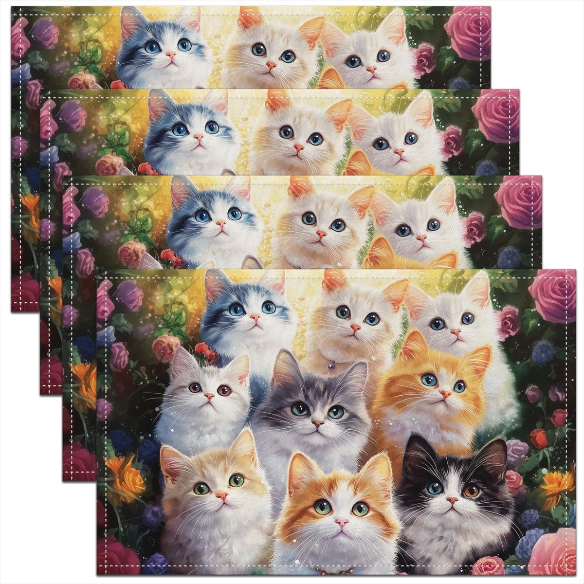 

Cat Placemats Set of 4 18 x12 Kids Cats Butterfly Table Place Mats for Boys Girls Teens Cute Kitten Floral Placemat 4pcs-12x18