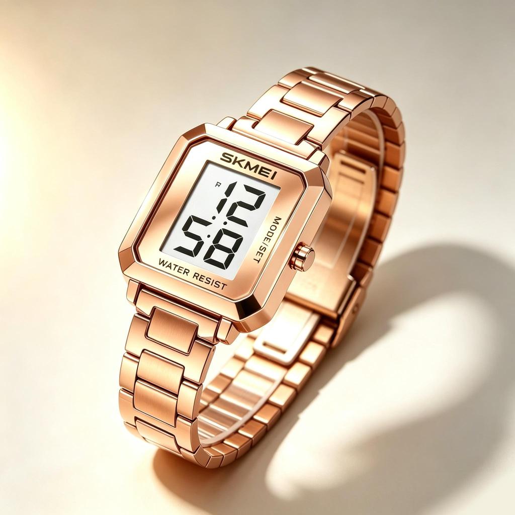 Women's Digital Watch SKMEI Rose Gold Square Stainless Steel 2581