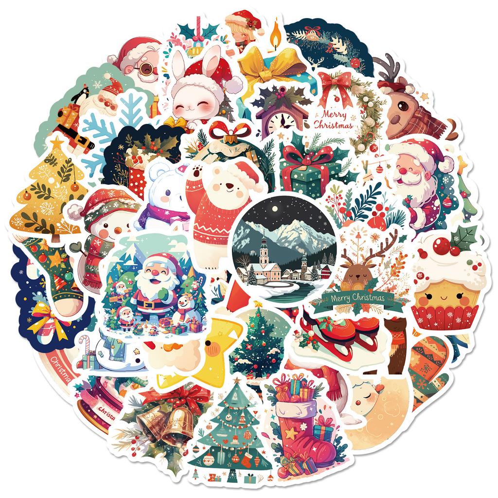 50 Christmas Theme Small Pendants Cartoon Doodle Stickers Santa Claus Elk Decoration Stickers