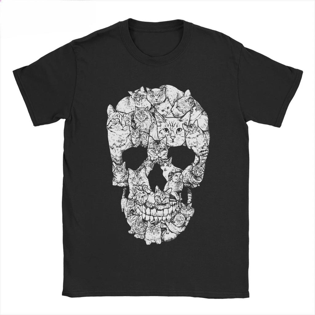Pánské tričko s kulatým výstřihem 4XL Topy Kočka Lebka Halloween Smrt Horor Strašidelné Kotě Goth Gotický Punk Kostra Trička