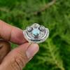 Gift For Her 925 Silver Natural Larimar Stackable Flower Adjustable Ring