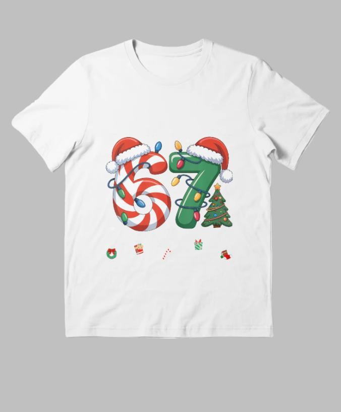Christmas Elements SIX SEVEN BRUH Printed Pure Cotton Tshirt for Men and Women Oversized Holiday Gift Short Sleeved Tshirt