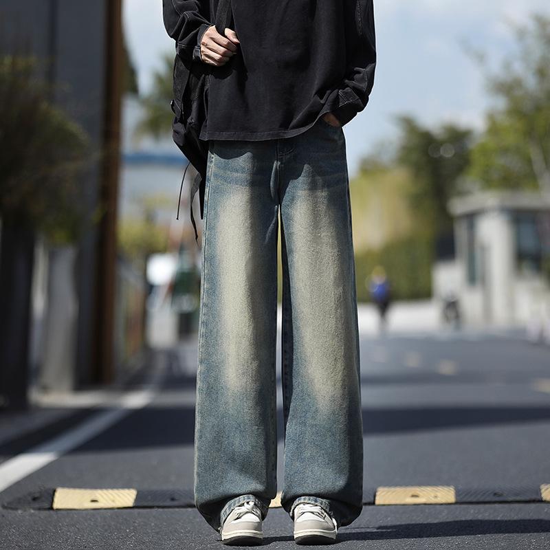 

Yadu Four Seasons Washed Jeans: Unisex Hong Kong Style Loose Straight-Leg Casual Pants for Spring & Autumn (Model 523) Medium
