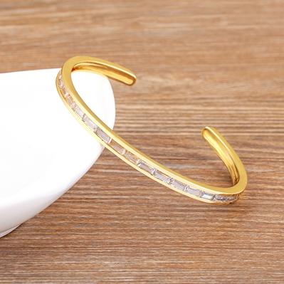 

Nidin New Arrival Cuff Thin 4 Colors Bangle for Women Zircon Gold Plated Open Adjustable Bracelet Fine Accessories Jewelry Gift 56-58mm белый