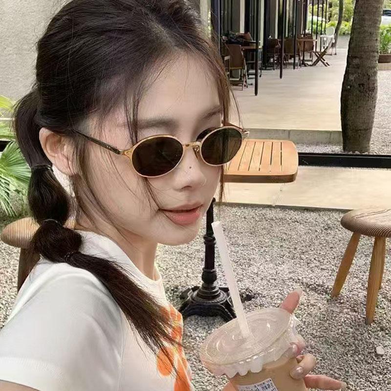 Hong Kong Style Women'S Sunglasses Oval Shape Uv400 Protection Men'S Sun Glasses Holiday Travelling Glasses For Women