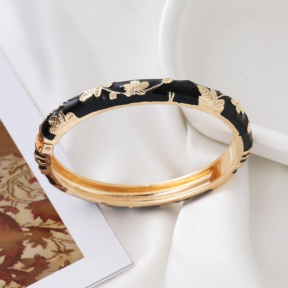 Leaf Floral Pattern Enamel Bangle Bracelet Colorful Drip Cloisonne Bracelet  Beach Vacation