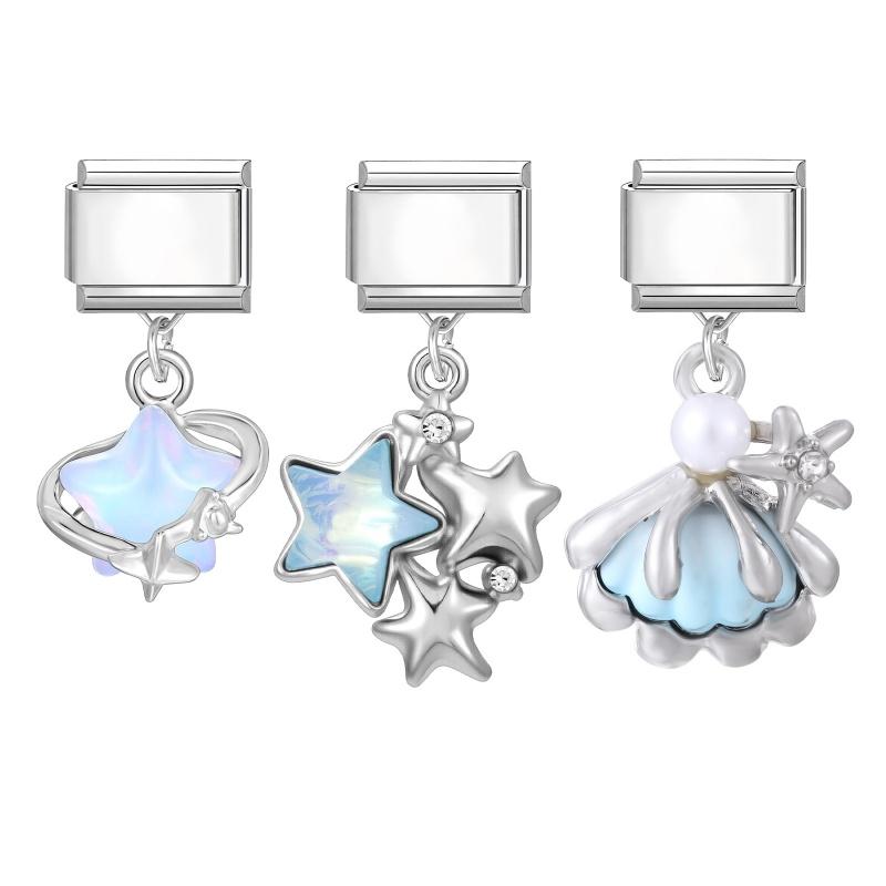 3Pcs/Set Brilliant Butterfly Moon Cherry Flowers Pendant Italian Charm Links Fit 9mm Stainless Steel Bracelet DIY Making Gift