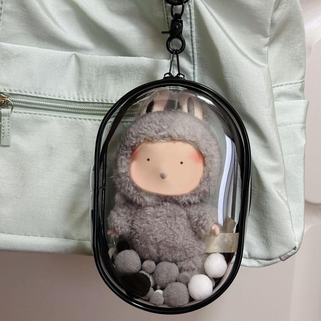 Clear Figures Display Bag, Portable Figures Storage Bag with Keychain, Mini Doll Hanging Blind Box, Single Zipper Closure Dustproof Collectibles Case