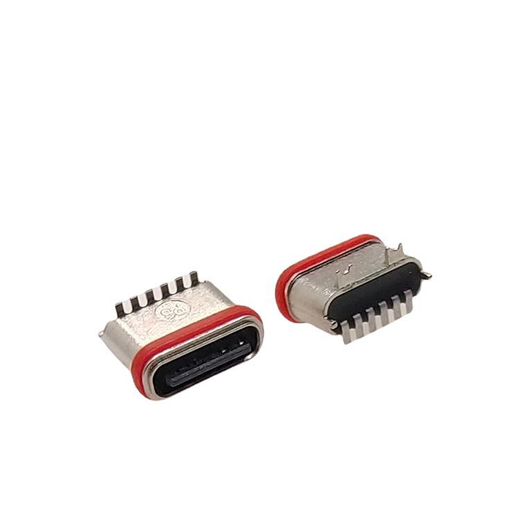 Waterproof 6-Pin Type-C Vertical SMD Connector - Zinc Alloy Die Casting