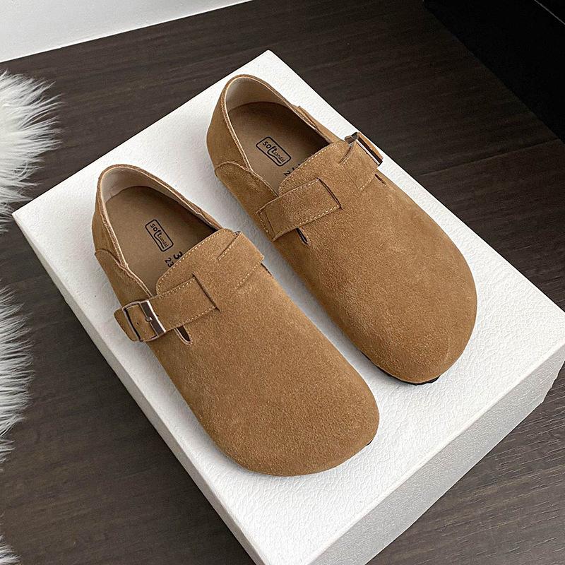 Women Genuine Suede Leather Flat Shoes Retro Designer Casual Birken Boat Shoes Fashion Slip-on Loafers