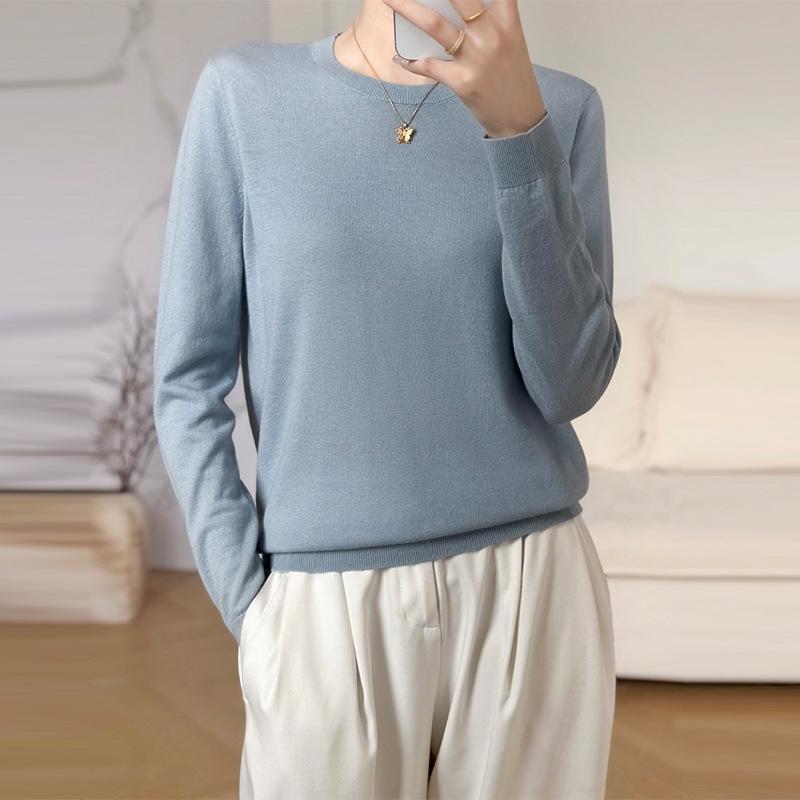 

Камвольный тонкий пуловер из 100% чистой шерсти с круглым вырезом, женский тонкий новый пуловер с вязаным базовым топом XL