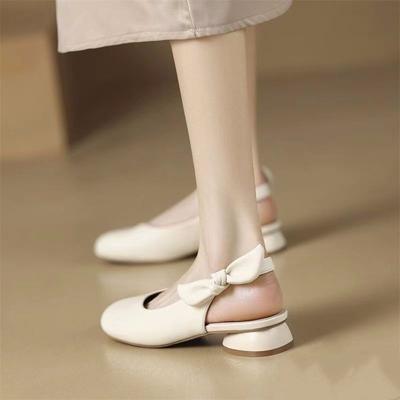 Baotou Sandals Women's Summer New Bow Round Head Light Mouth Low Heel Grandma Shoes