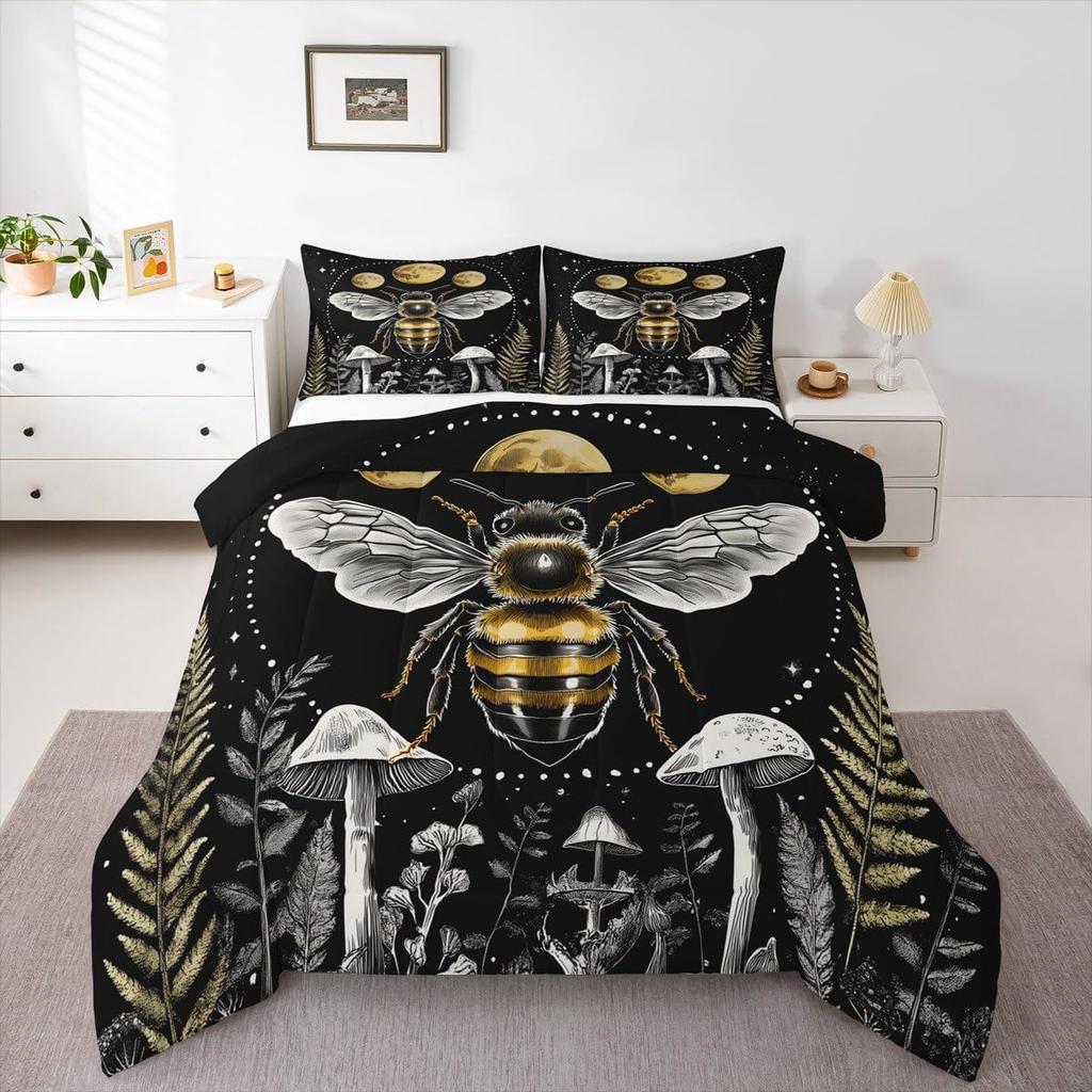 Erosebridal Bee Bedding Twin Hippie Mushroom Comforter Set Moon Phase Bedding Comforters & Sets Starry Sky Duvet Butterfly Dragonfly Quilt C