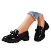 Damen Sommerschuhe Damenmode Glänzendes Leder Loafer zum Hineinschlüpfen Retro Mittelhoher Absatz Einfarbig Freizeitschuhe Schuhe für Frau