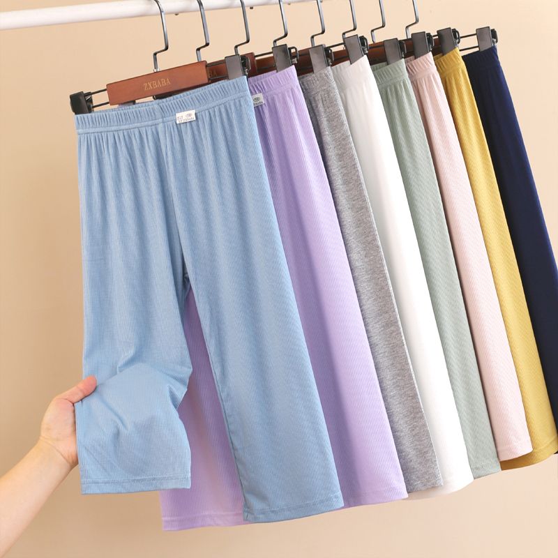 Children's Threaded Thin Wide Leg Pants Summer Mosquito Proof Pants Straight Leg Pants Home Mid Length Pants