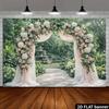 2D Romantic Floral Wedding Tapestry, Blush Pink Arch Garden Background