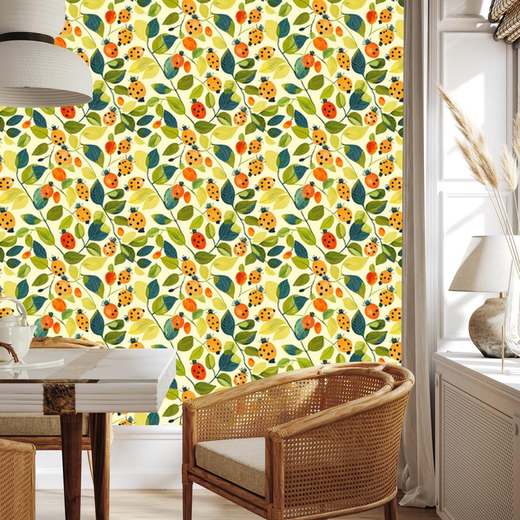 Ladybug Wallpaper Cream and Yellow for Living Room and Bedroom 50x1000