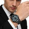 Men Quartz Watch Stainless Steel Rotating Wheel Clock Movement Casual Sports Wristwatch