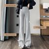 Women's Light Gray Fleece-Lined Micro-Flared High-Waisted Pants - Autumn/Winter 2025 Casual Floor-Length Style