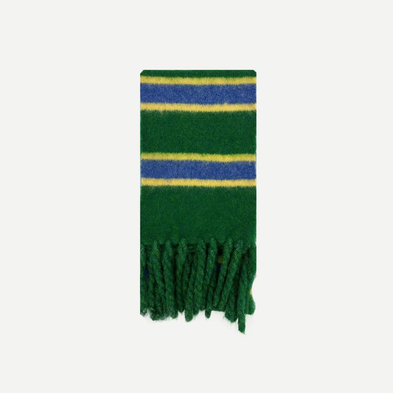 Niche Style Handmade Tassel Knitted Striped Wool Blend Scarf for Women Warm Wool Small Scarf