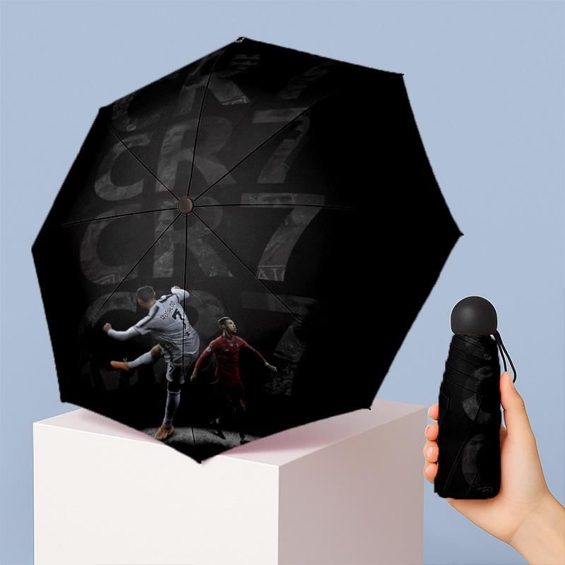 Ombrello Pieghevole Compatto Cristiano Ronaldo Pattern Stampato Mini 5 Pieghe 8 Stecche Antivento Impermeabile Leggero Portatile