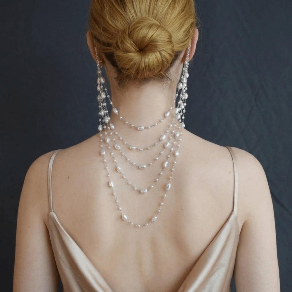 Elegant Imitation Pearl Chains Ear Cuffs Jewelry Ear Bone Clips  Bridal Accessories