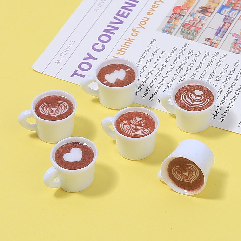 Handmade Heart-Shaped Latte Art Coffee Cup Toy, DIY Ornament, Cream Glue Accessories, Resin Parts
