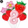 9pcs Strawberry Balloons Kits Birthday Decorations for Girls 32inch 0-9 Number Balloons for Strawberry Birthday Party Decors