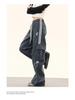 Women's Retro Color Block Hip Hop Cargo Sweatpants - Loose Wide-Leg Floor-Length