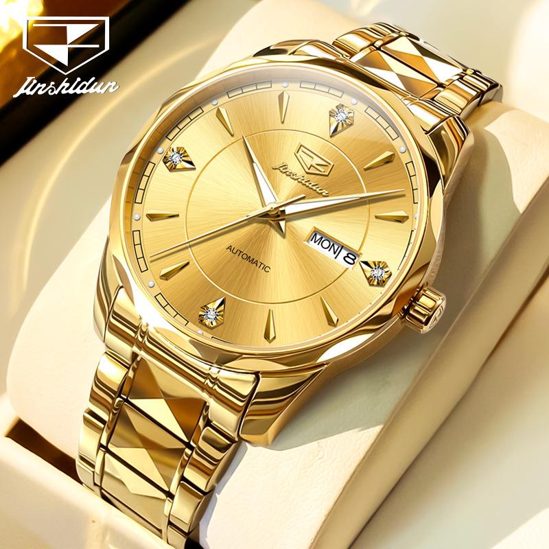 JINSHIDUN Fully Automatic Mechanical Watch with Double Calendar, Waterproof and Luminous for Men