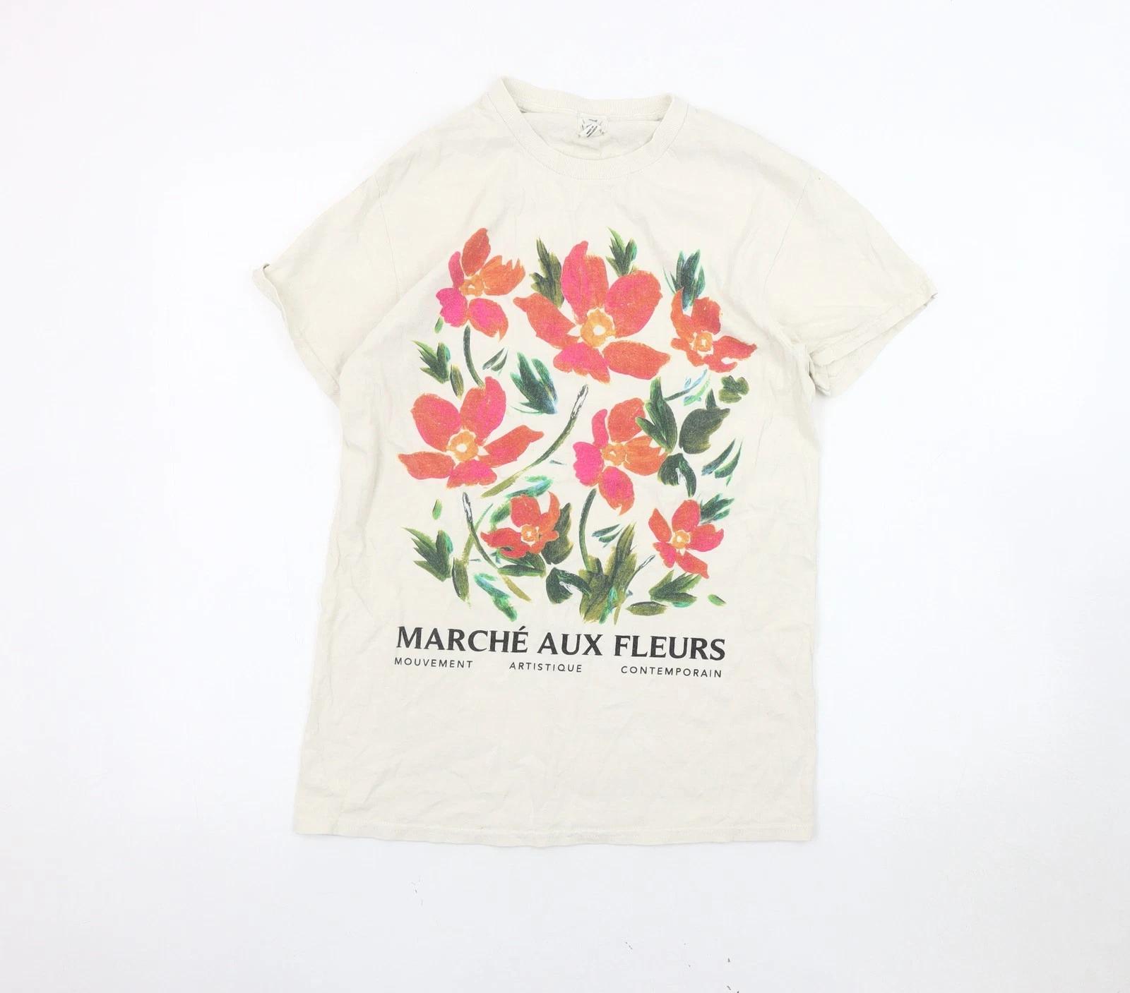 

River Island Women s Beige Floral T-Shirt Size 8 S