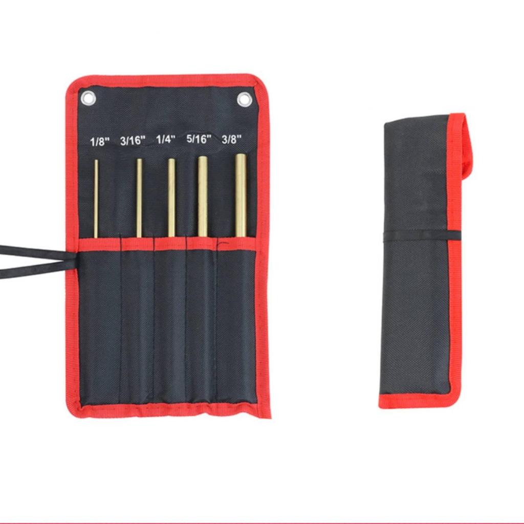 5 Pieces Steel Pin Punch Set with Storage Pouch Flat-Ended