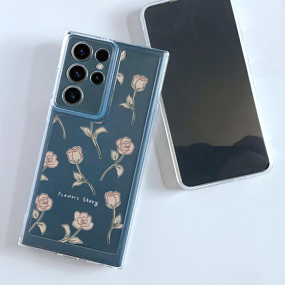 Modré pouzdro na telefon Tulip pro Samsung Galaxy S23 S23ultra S22 S22ultra S21 Plus S20ultra S20 Fe Květinová pouzdra Transparentní měkký kryt