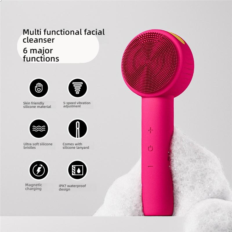 Household electric silicone facial cleansing brush for face, hot compress to clean pores, universal facial cleansing instrument