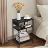 Nightstand with USB Charging Station, 3 Tier Narrow End Side Table with Storage Shelf for Living Room Bedroom Balcony, Black