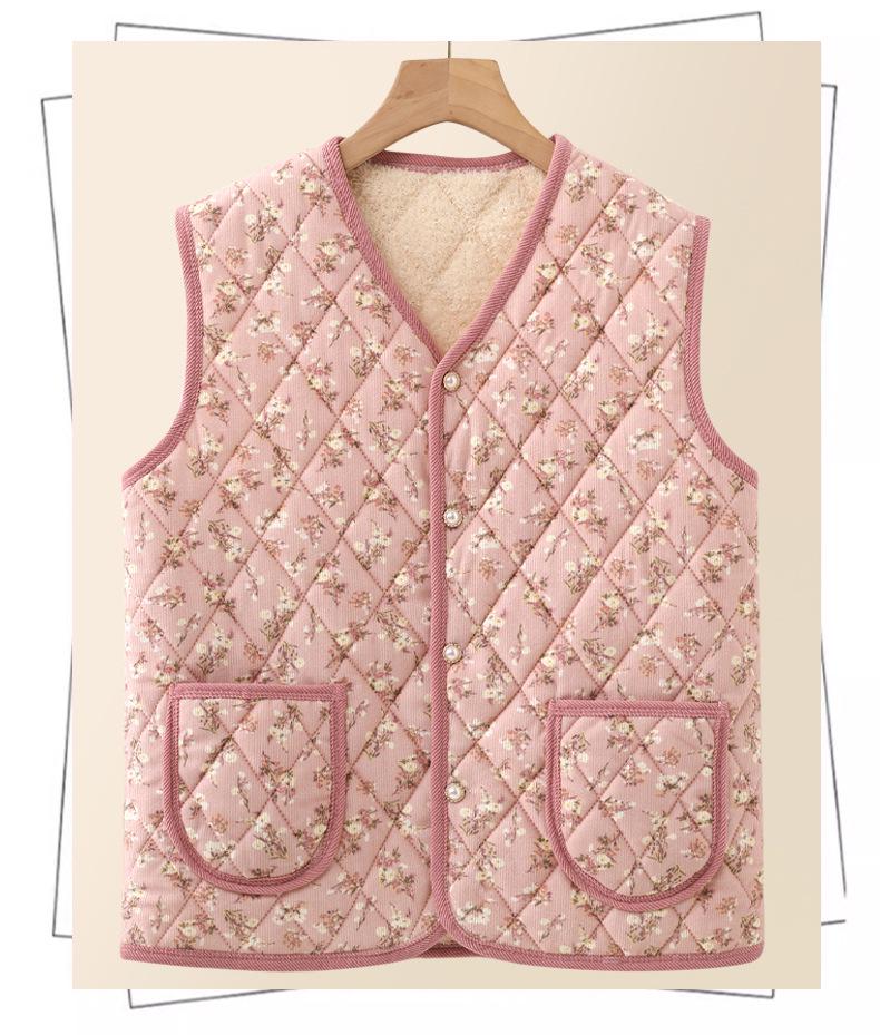 Elegante Herbst/Winter Samtweste für Frauen mittleren Alters - Warm, stilvoll, Oberbekleidung mit Blumendruck.