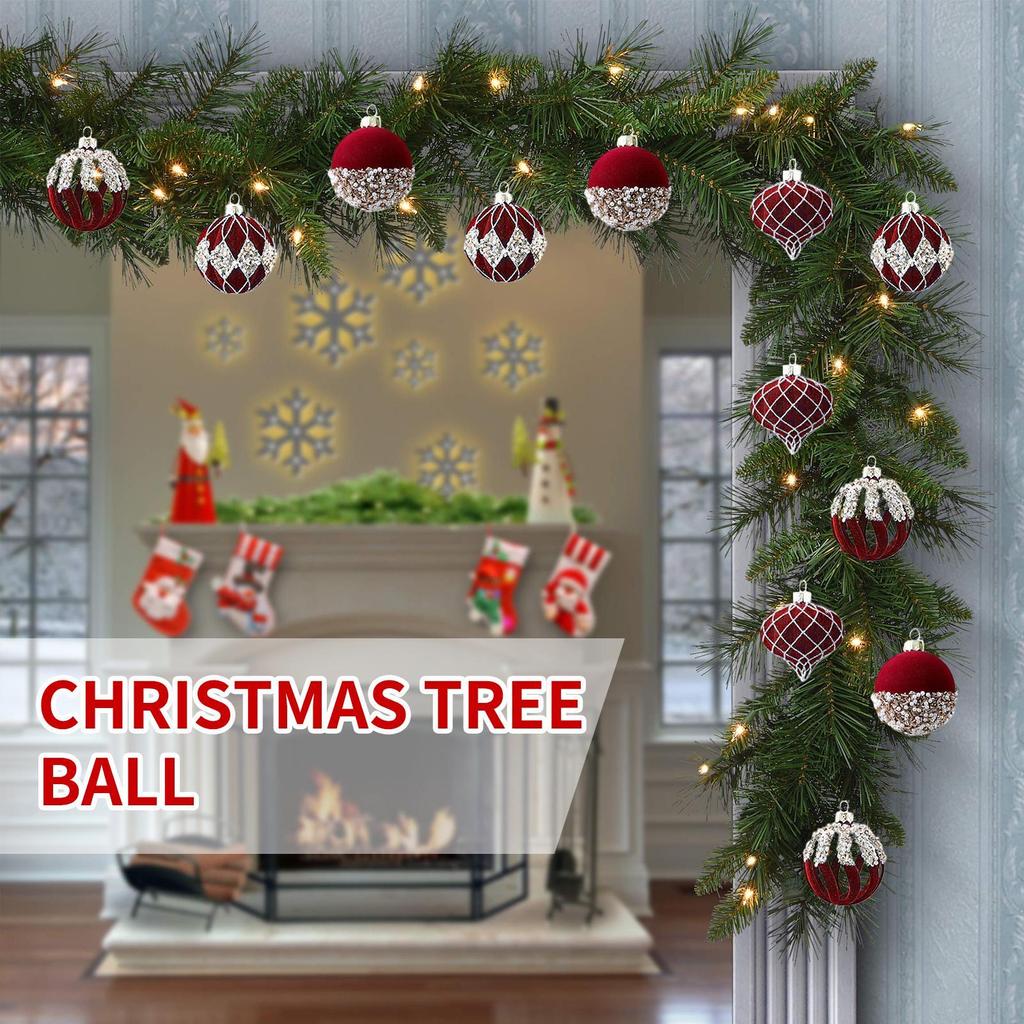 Christmas Tree Ornaments Set 12 Pieces Colorful Modern Art Rhinestone Decorative Ball Christmas Tree Ornaments for Home Wall