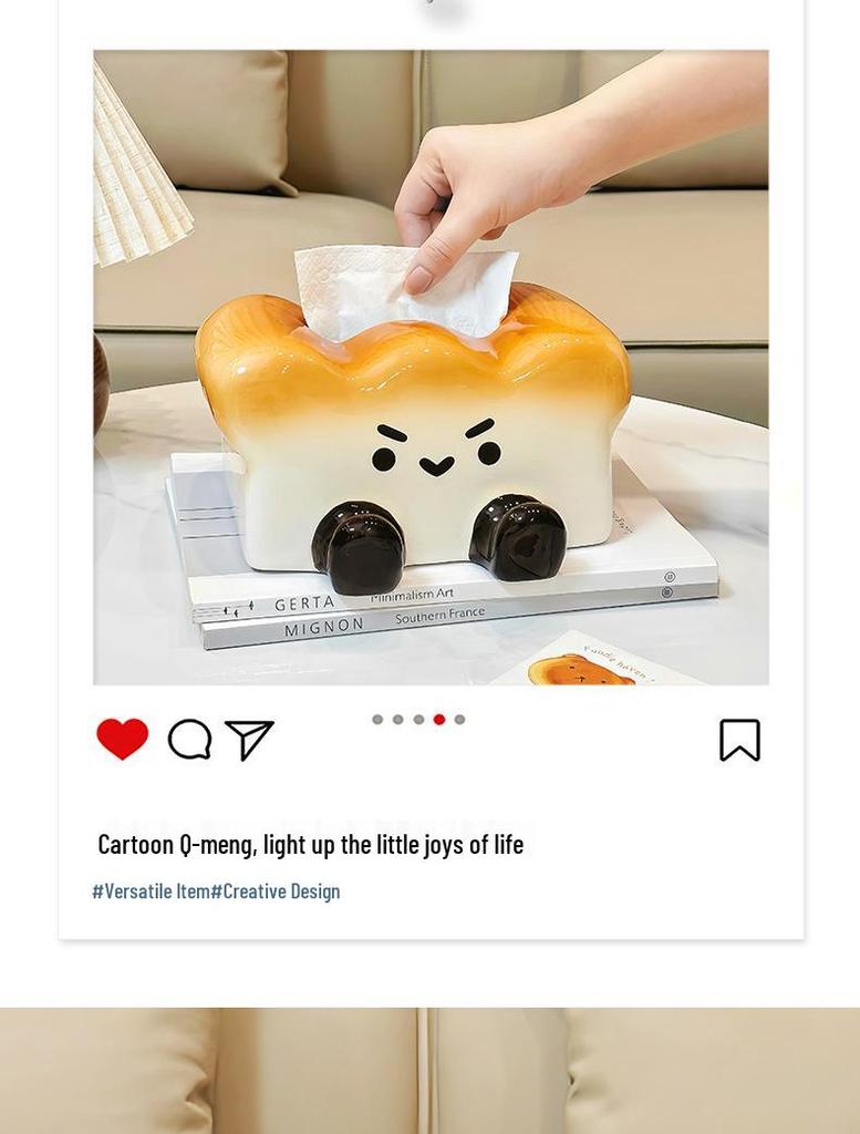 Cute Toast Ceramic Tissue Box & Phone Holder - Creative Pull-out Napkin Paper Box for Living Room & Dining Table