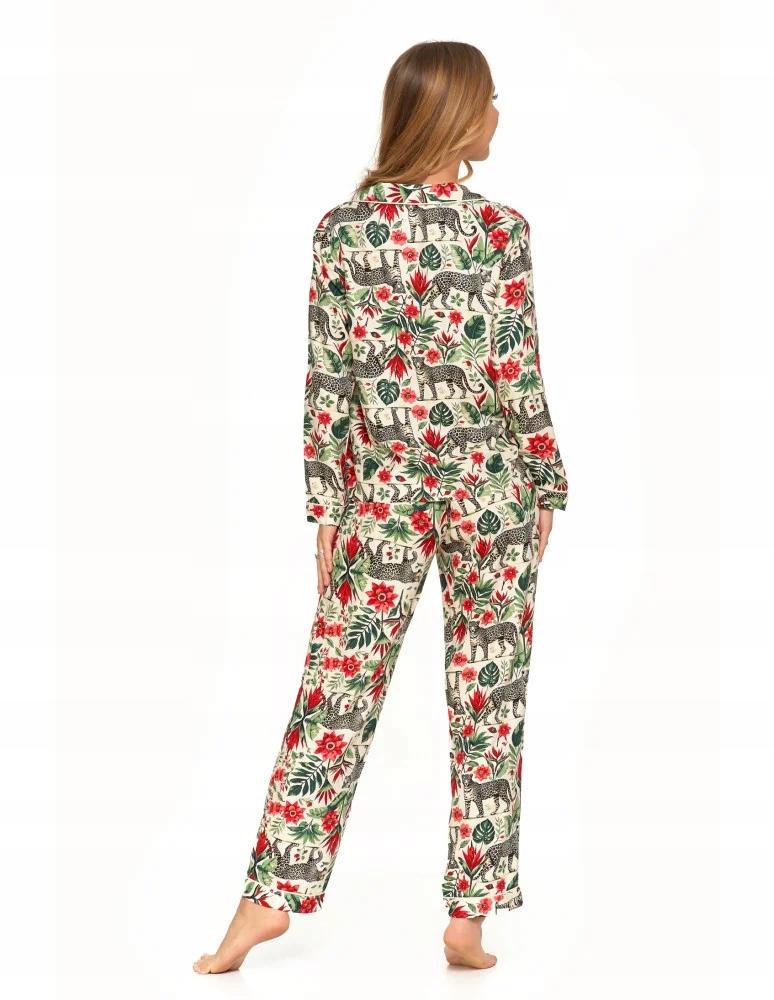 Women's Two-Piece Long Pajama Set, Button-Down, Viscose, Collar, MORAJ M PATT 1