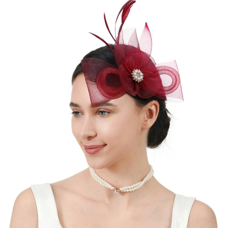 French Feathered Flower Fascinator Hair Clip For Women Elegant TeaParty Wedding Derby Cocktails Event Photography Props